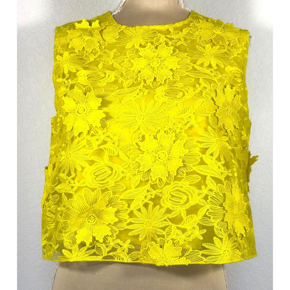 Marc New York Chartreuse 3D Floral Lace Crop Top M Tie Back Party Statement NWT